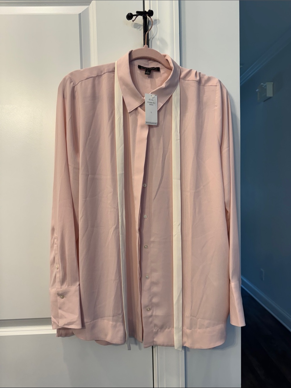 Banana Republic Light Pink Long-Sleeve Blouse with Cream Trim